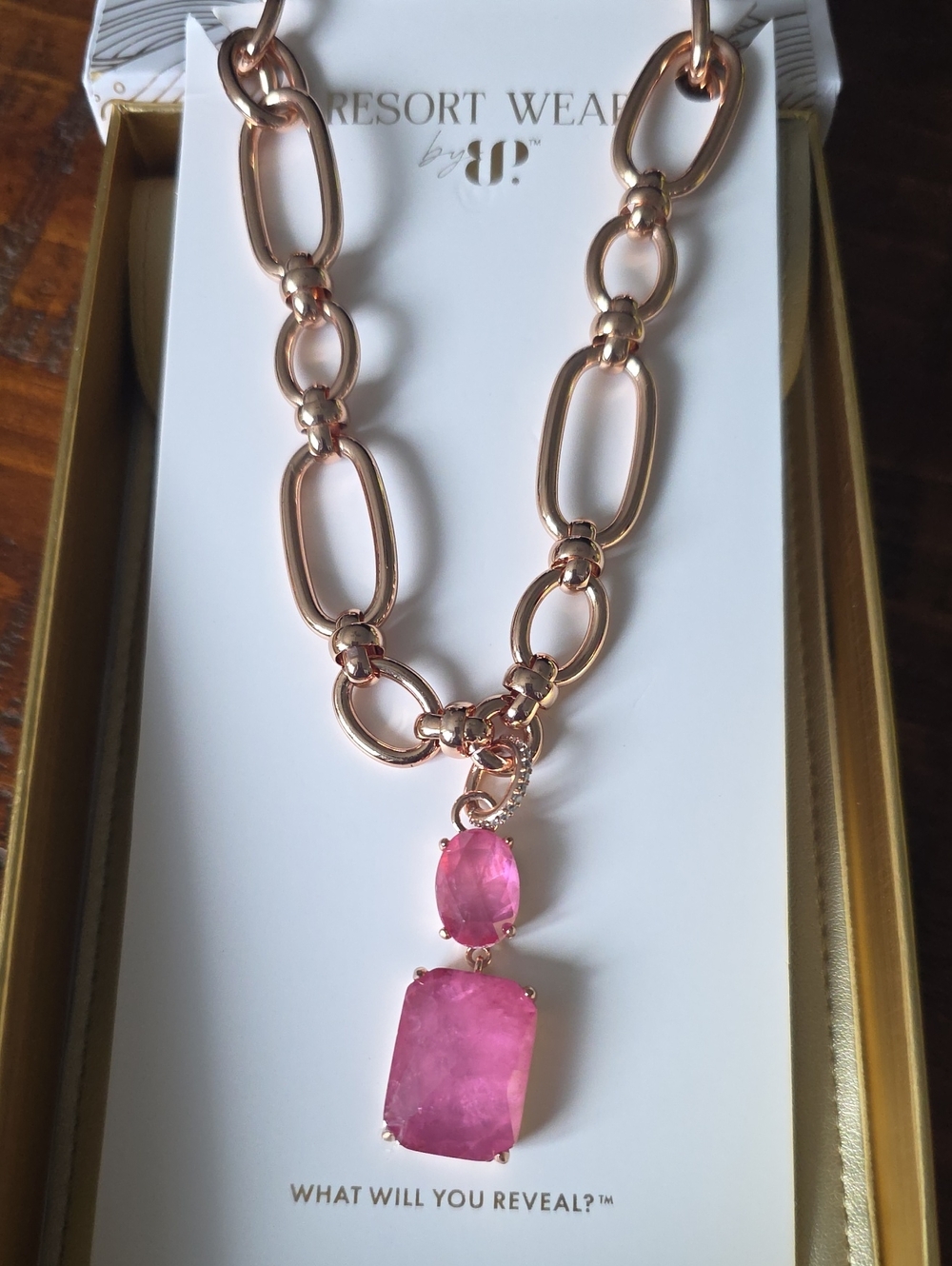 Rose Gold Chain Necklace with Pink Gem Pendant